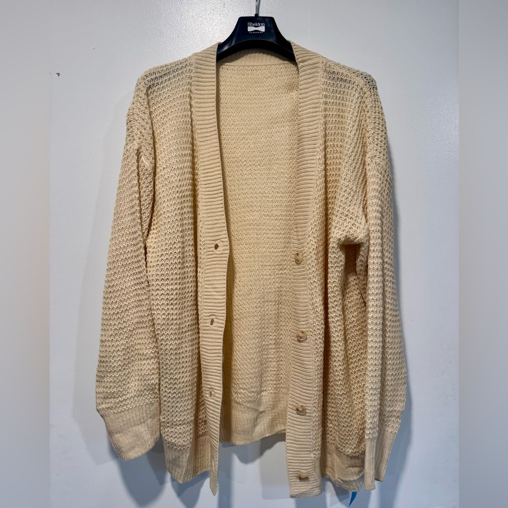 Cupshe Cream Open-Knit Button Cardigan